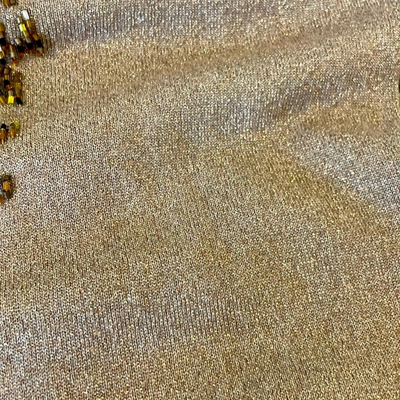 NWOT Caché Vintage Gold Metallic Cold Shoulder Embellished Sweater - Picture 10 of 10